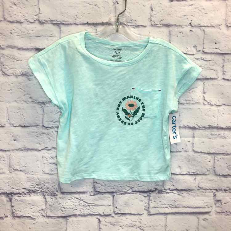 Carters Green Size 7 Girls Short Sleeve Shirt